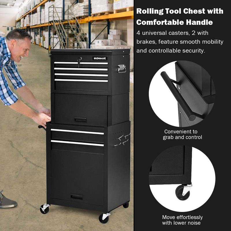 Heightened 6-Drawer Rolling Tool Chest Cabinet with Riser & Lock, 3 in 1 Big Toolbox Organizer for Workshop Garage