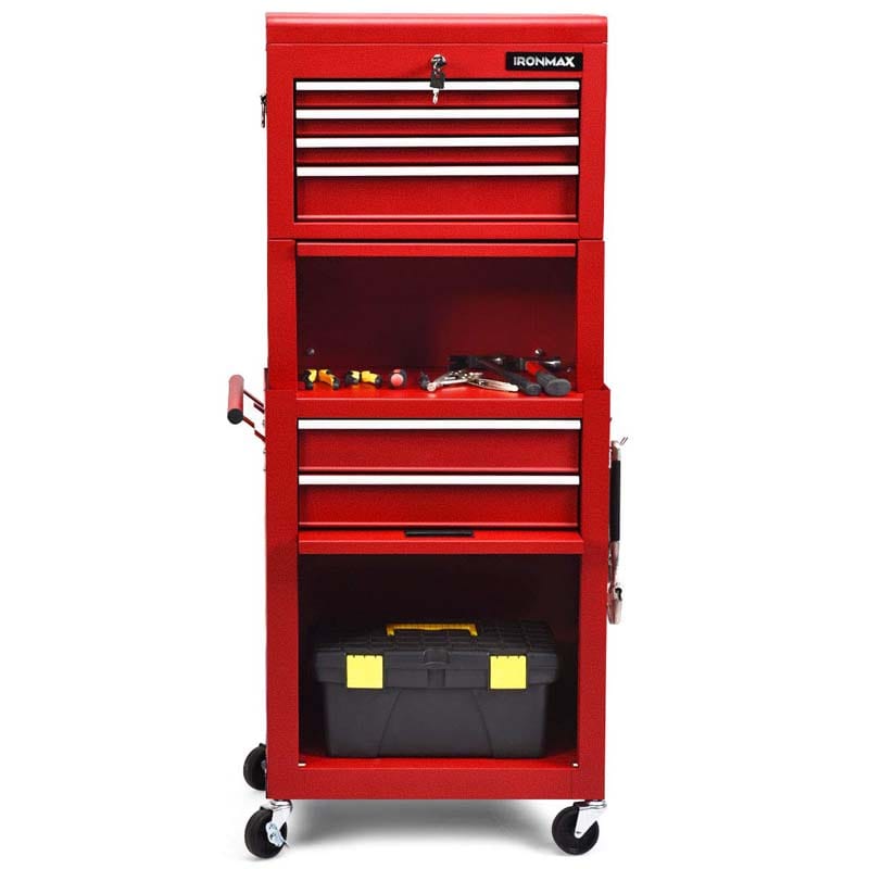 Heightened 6-Drawer Rolling Tool Chest Cabinet with Riser & Lock, 3 in 1 Big Toolbox Organizer for Workshop Garage