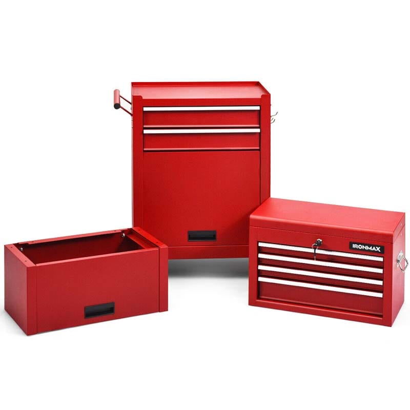 Heightened 6-Drawer Rolling Tool Chest Cabinet with Riser & Lock, 3 in 1 Big Toolbox Organizer for Workshop Garage