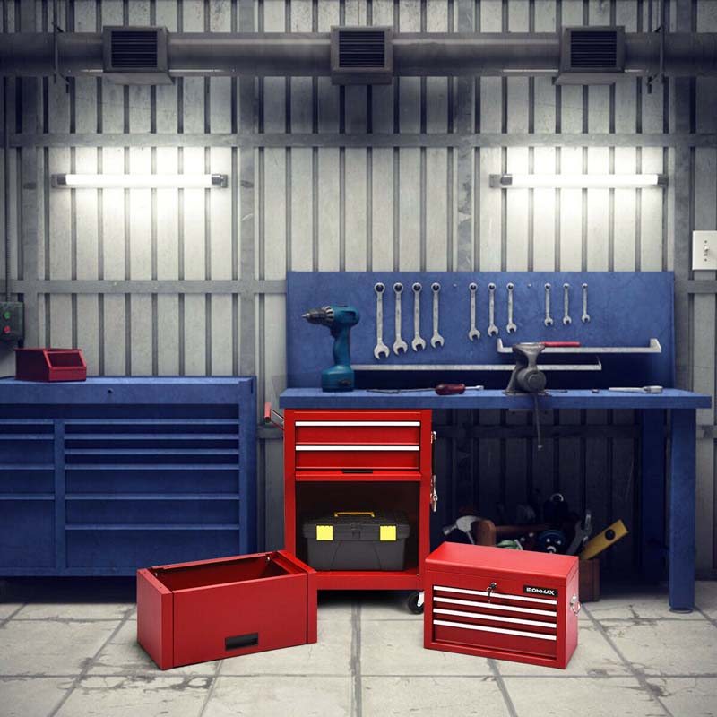 Heightened 6-Drawer Rolling Tool Chest Cabinet with Riser & Lock, 3 in 1 Big Toolbox Organizer for Workshop Garage
