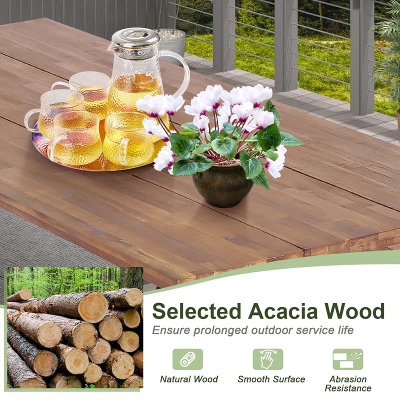 3 Pcs Acacia Wood Outdoor Picnic Table Bench Set with 2" Umbrella Hole, Space-Saving Camping Dining Table Set