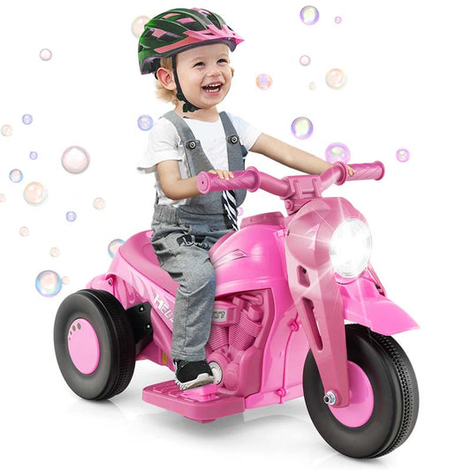 Kids Ride On Motorcycle with Bubble Maker, LED Light, Music, 6V Battery Powered 3-Wheel Electric Motorcycle for Toddler Gift
