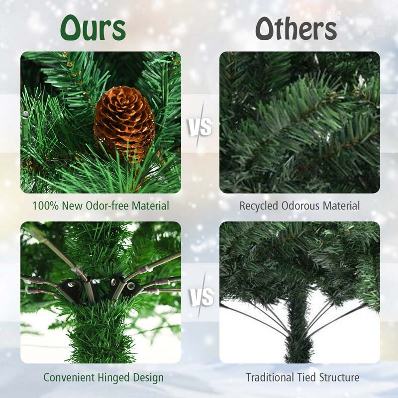 7FT Pre-Lit Christmas Tree with 500 LED Lights Artificial Xmas Tree with 1233 PVC Branch Tips 35 Pine Cones