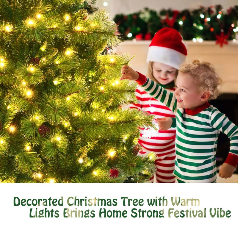 7FT Pre-Lit Christmas Tree with 500 LED Lights Artificial Xmas Tree with 1233 PVC Branch Tips 35 Pine Cones