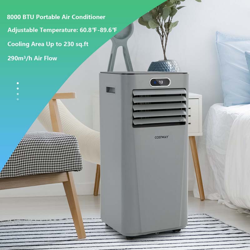 8000 BTU 3-in-1 Portable Air Conditioner Air Cooler Fan Dehumidifier with Remote, 24H Timer, Child Lock