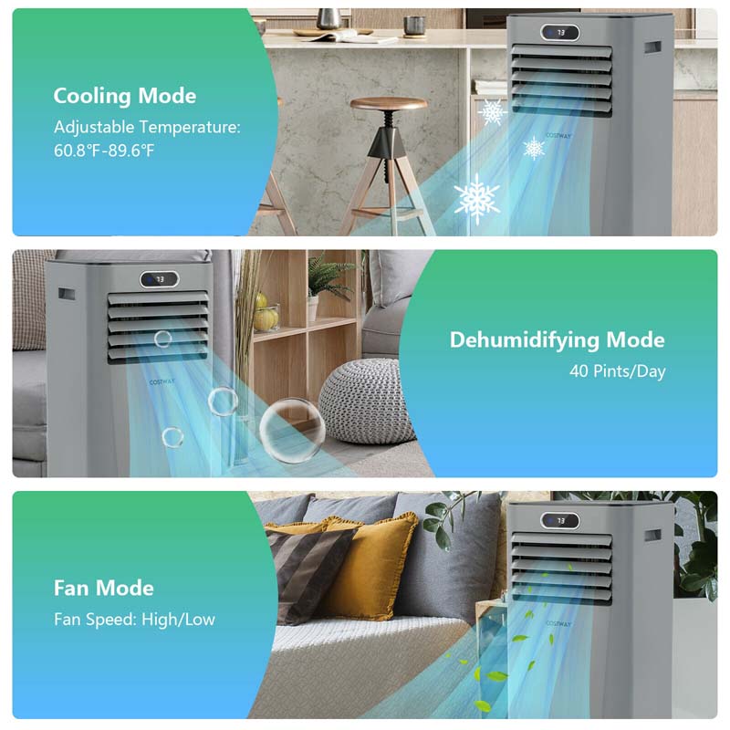 8000 BTU 3-in-1 Portable Air Conditioner Air Cooler Fan Dehumidifier with Remote, 24H Timer, Child Lock