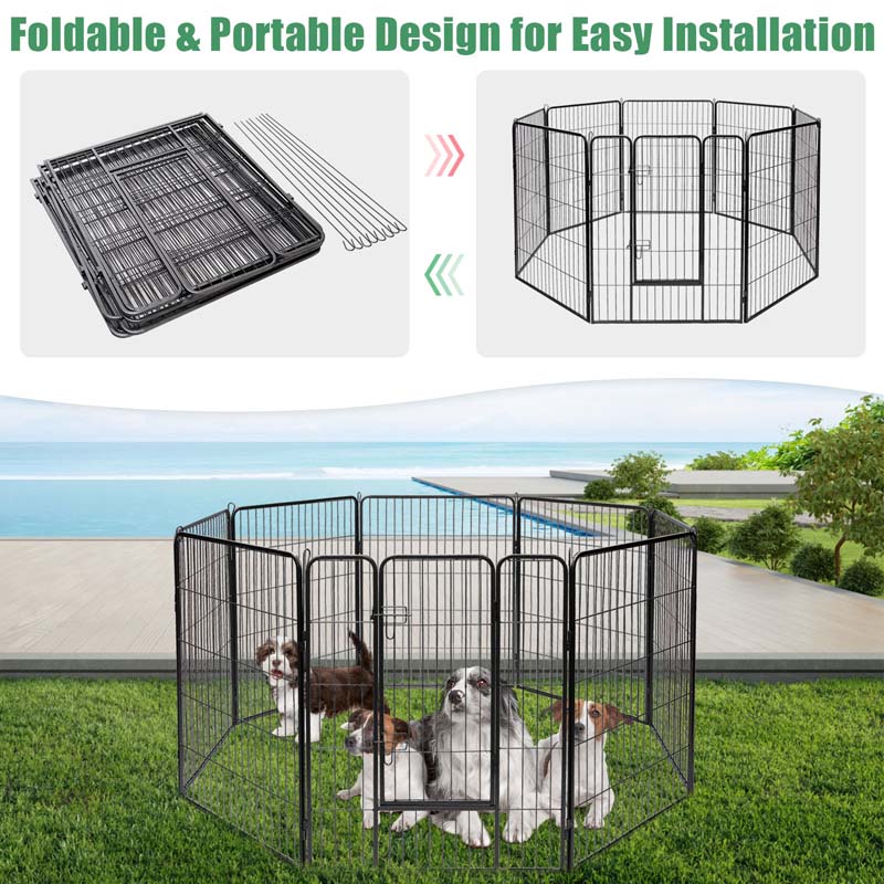 40" 16/8 Panel Pet Playpen with Door, Foldable Dog Exercise Pen, Metal Dog Puppy Cat Fence Barrier Kennel