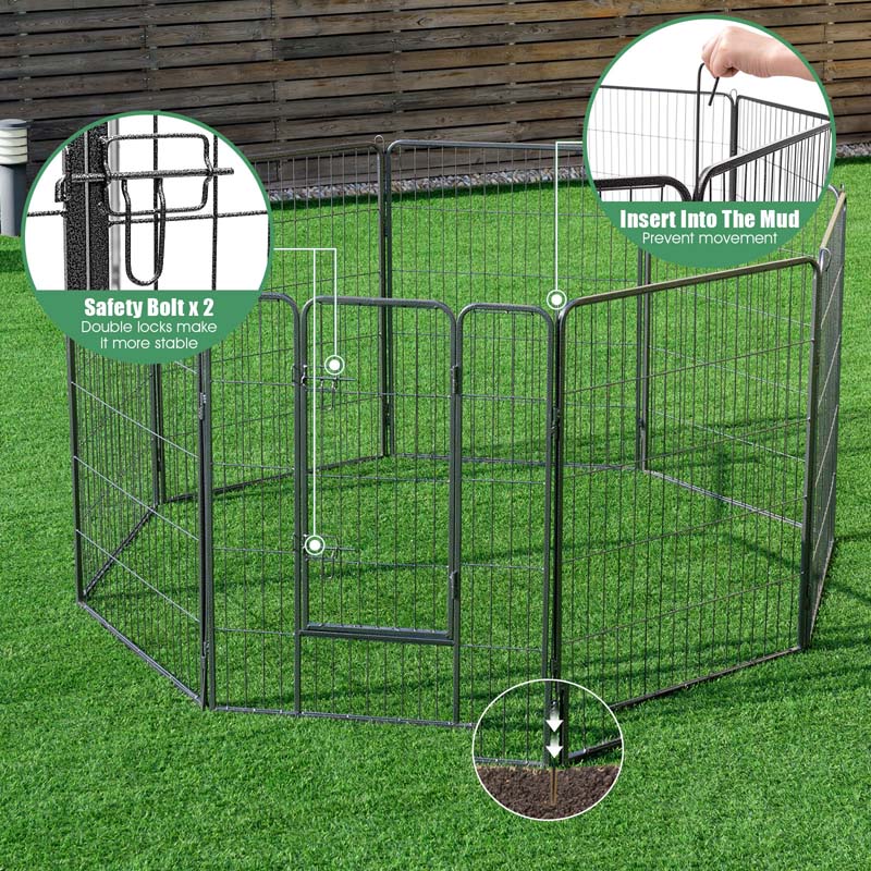 40" 16/8 Panel Pet Playpen with Door, Foldable Dog Exercise Pen, Metal Dog Puppy Cat Fence Barrier Kennel