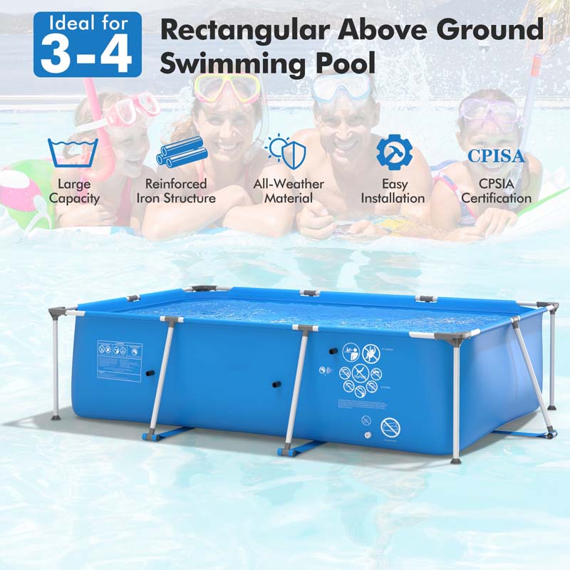 10 x 6.7 x 2.5 FT Rectangular Above Ground Pool with Pool Cover, CPSIA Certified Steel Frame Outdoor Swimming Pool
