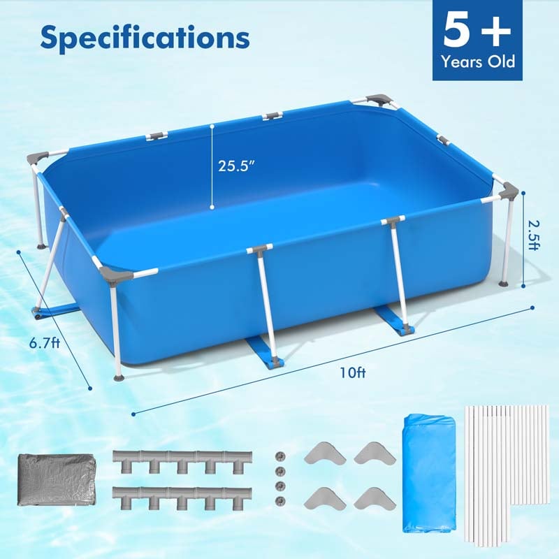 10 x 6.7 x 2.5 FT Rectangular Above Ground Pool with Pool Cover, CPSIA Certified Steel Frame Outdoor Swimming Pool