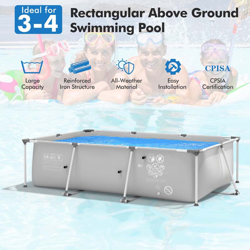 10 x 6.7 x 2.5 FT Rectangular Above Ground Pool with Pool Cover, CPSIA Certified Steel Frame Outdoor Swimming Pool