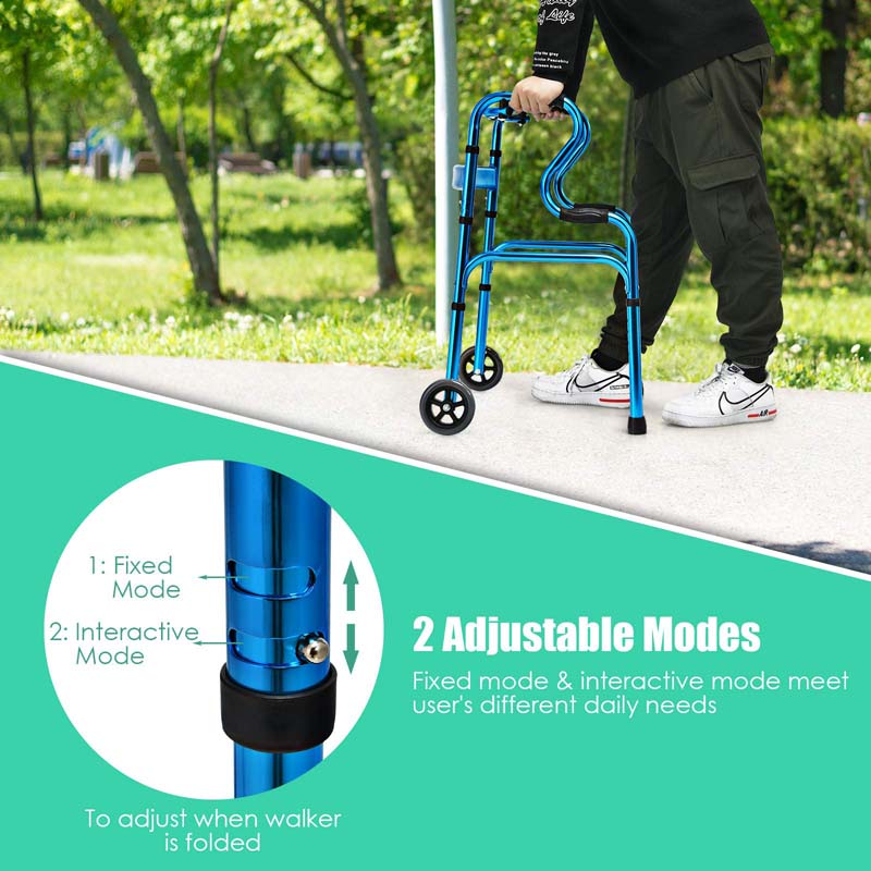 3-in-1 Folding Walker with 5" Wheels & Bi-Level Handrails, 440lbs Heavy Duty Walking Mobility Aid