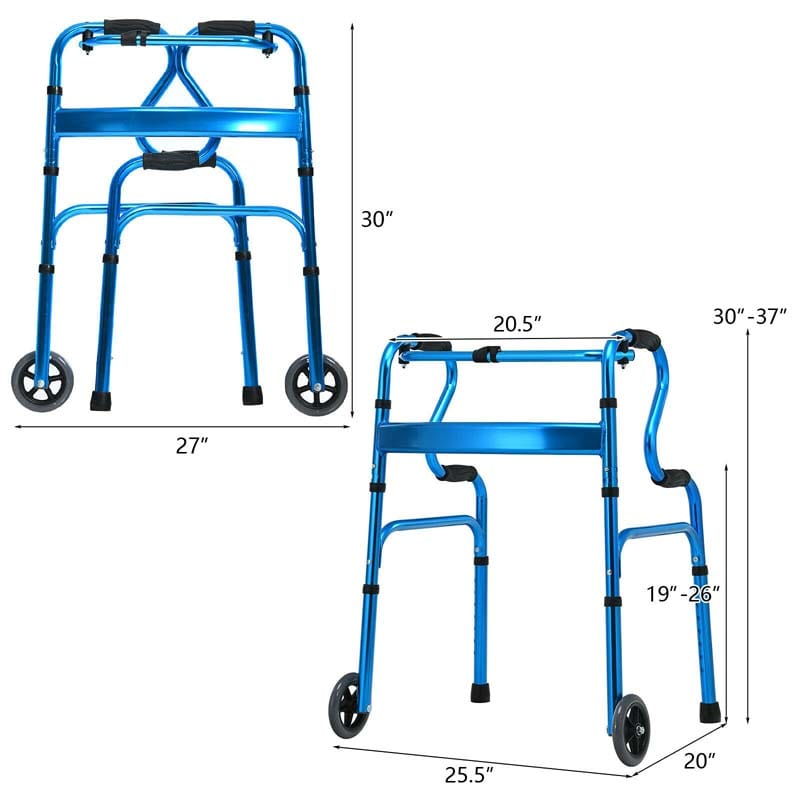 3-in-1 Folding Walker with 5" Wheels & Bi-Level Handrails, 440lbs Heavy Duty Walking Mobility Aid