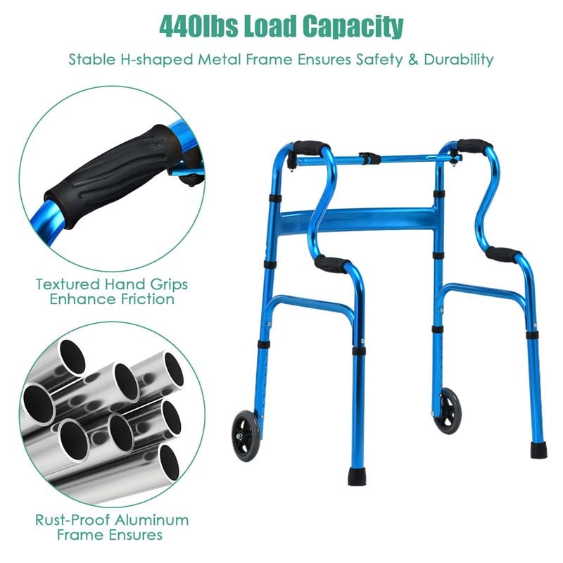 3-in-1 Folding Walker with 5" Wheels & Bi-Level Handrails, 440lbs Heavy Duty Walking Mobility Aid