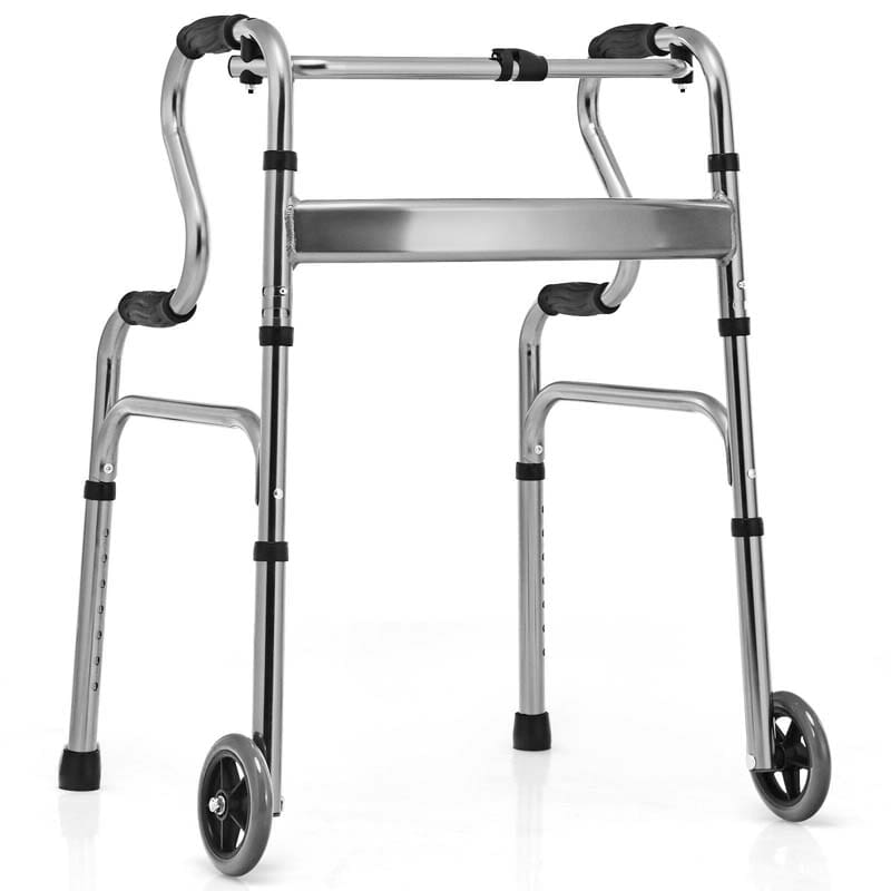 3-in-1 Folding Walker with 5" Wheels & Bi-Level Handrails, 440lbs Heavy Duty Walking Mobility Aid
