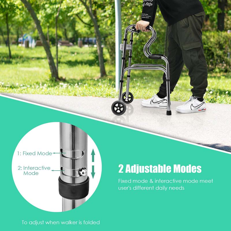 3-in-1 Folding Walker with 5" Wheels & Bi-Level Handrails, 440lbs Heavy Duty Walking Mobility Aid
