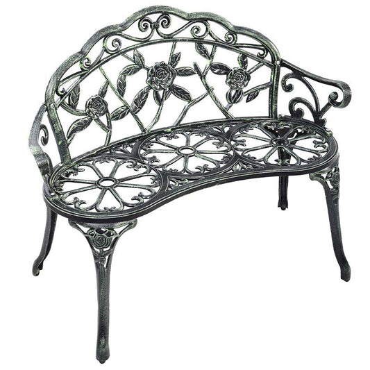 Antique Style Outdoor Garden Bench Park Bench, All-Weather Patio Bench Chair Loveseat with Cast Aluminum Seat & Backrest