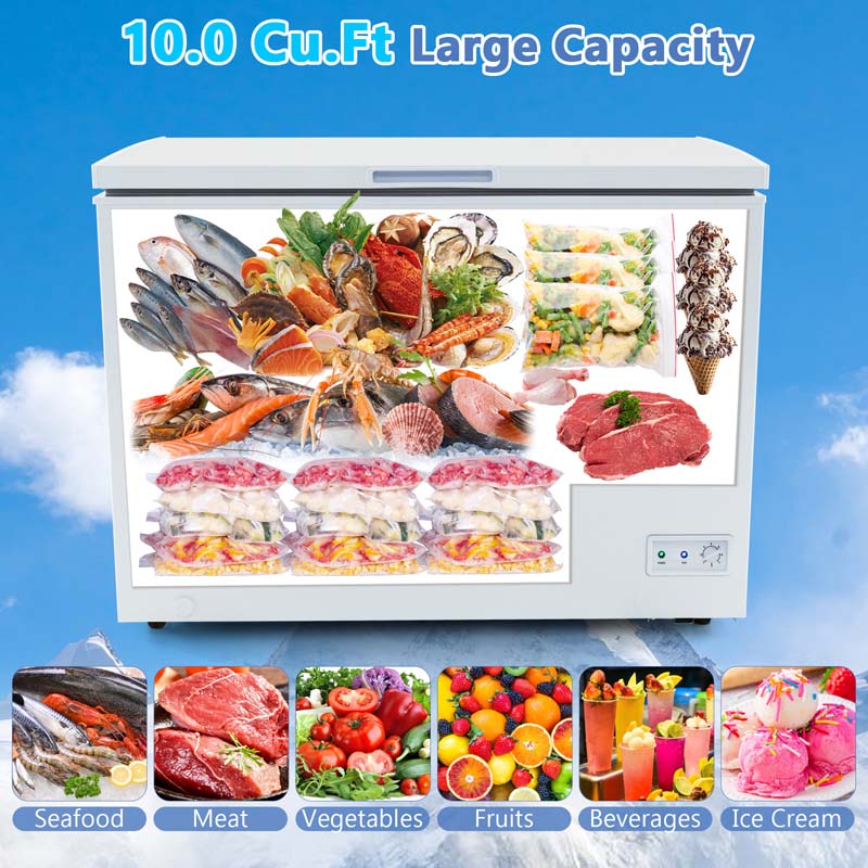 10 Cu.Ft. Chest Freezer Compact Deep Freezer with 7-Level Adjustable Temperature, Removable Basket