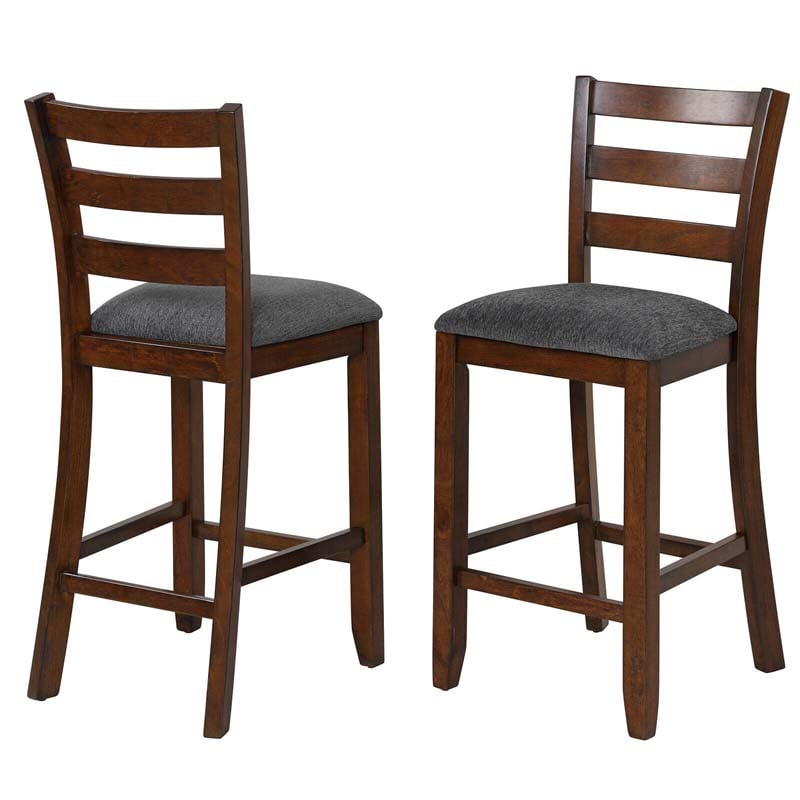 25.5" Linen Fabric Upholstered Bar Stools with Back, Solid Rubber Wood Bar Height Dining Chairs for Kitchen