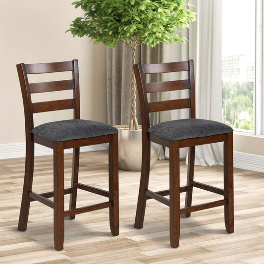 25.5" Linen Fabric Upholstered Bar Stools with Back, Solid Rubber Wood Bar Height Dining Chairs for Kitchen