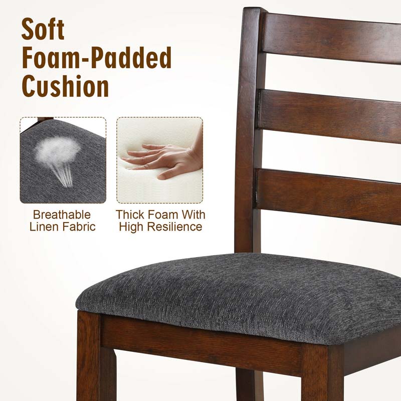 25.5" Linen Fabric Upholstered Bar Stools with Back, Solid Rubber Wood Bar Height Dining Chairs for Kitchen