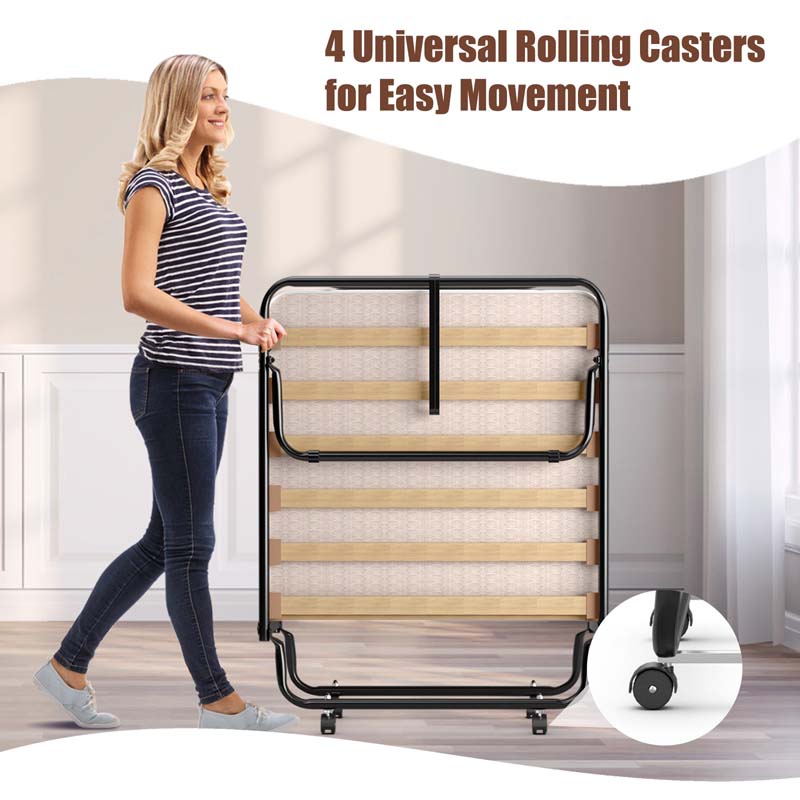 75" x 31.5" Rollaway Bed with Mattress, Folding Guest Bed Portable Sleeper Bed Cot