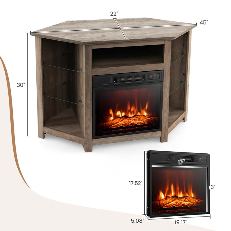 Modern Corner Fireplace TV Stand with LED Lights for TVs up to 50", Entertainment Center with Electric Fireplace & APP Control