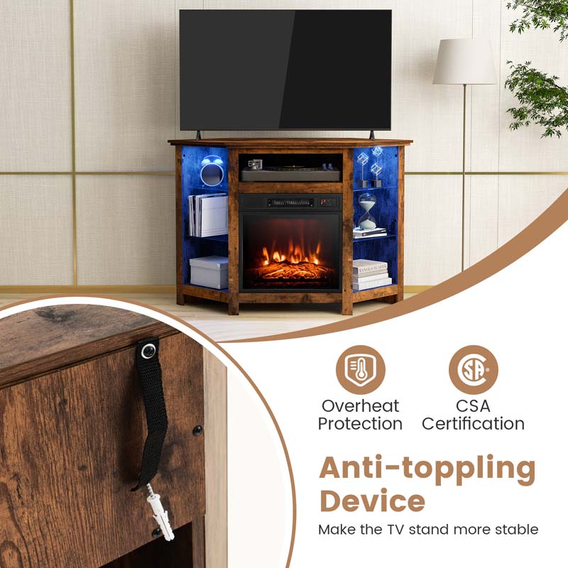 Modern Corner Fireplace TV Stand with LED Lights for TVs up to 50", Entertainment Center with Electric Fireplace & APP Control