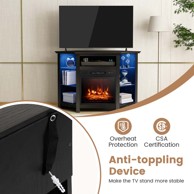 Modern Corner Fireplace TV Stand with LED Lights for TVs up to 50", Entertainment Center with Electric Fireplace & APP Control