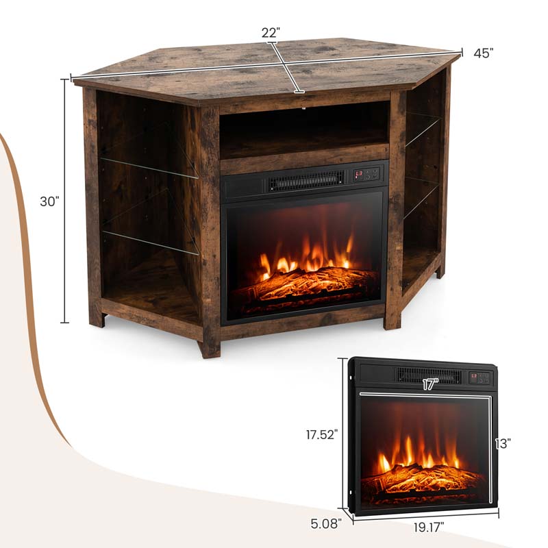 Modern Corner Fireplace TV Stand with LED Lights for TVs up to 50", Entertainment Center with Electric Fireplace & APP Control