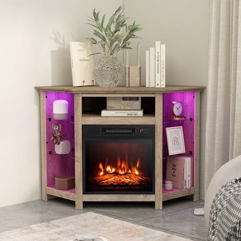 Modern Corner Fireplace TV Stand with LED Lights for TVs up to 50", Entertainment Center with Electric Fireplace & APP Control