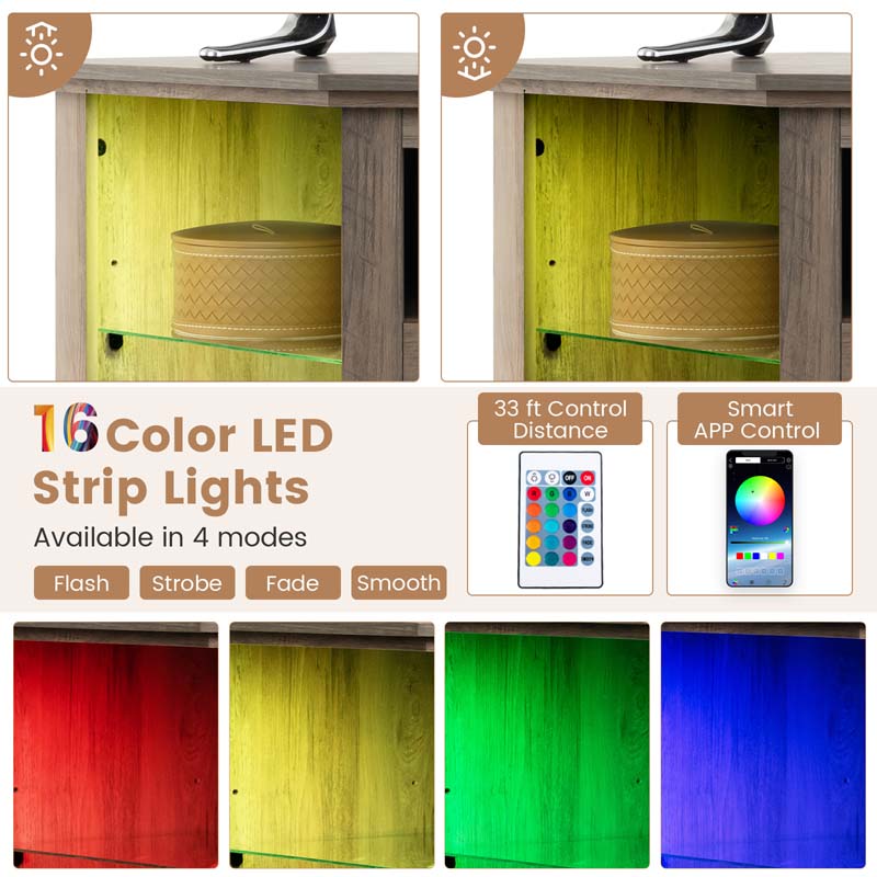 Modern Corner Fireplace TV Stand with LED Lights for TVs up to 50", Entertainment Center with Electric Fireplace & APP Control