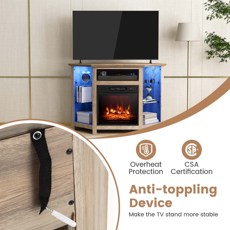 Modern Corner Fireplace TV Stand with LED Lights for TVs up to 50", Entertainment Center with Electric Fireplace & APP Control