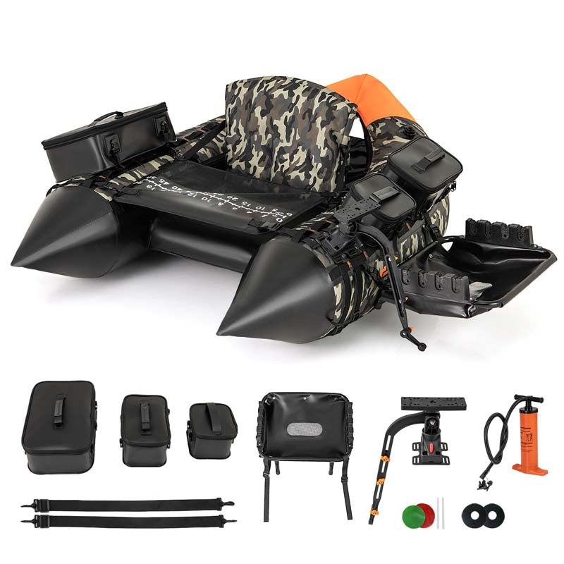 350LBS Inflatable Belly Boat with Fish Finder Holder, Rod Rack, Fish Ruler, Storage Boxes, Portable Backpack Fishing Float Tube