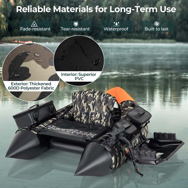350LBS Inflatable Belly Boat with Fish Finder Holder, Rod Rack, Fish Ruler, Storage Boxes, Portable Backpack Fishing Float Tube