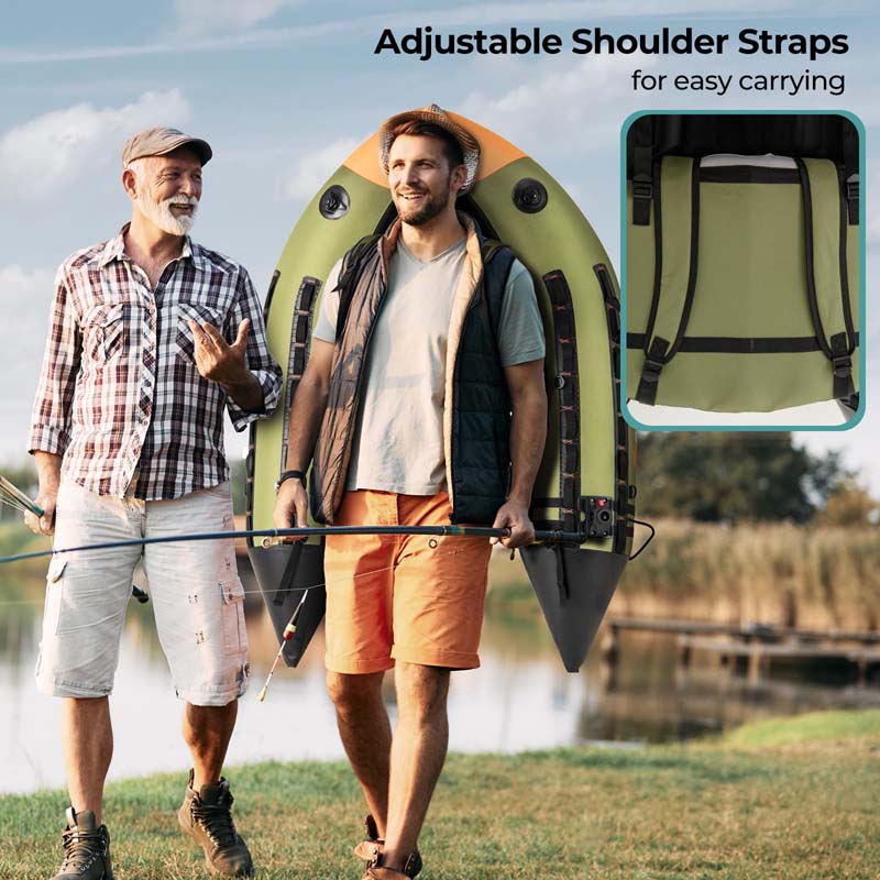 350LBS Inflatable Belly Boat with Fish Finder Holder, Rod Rack, Fish Ruler, Storage Boxes, Portable Backpack Fishing Float Tube