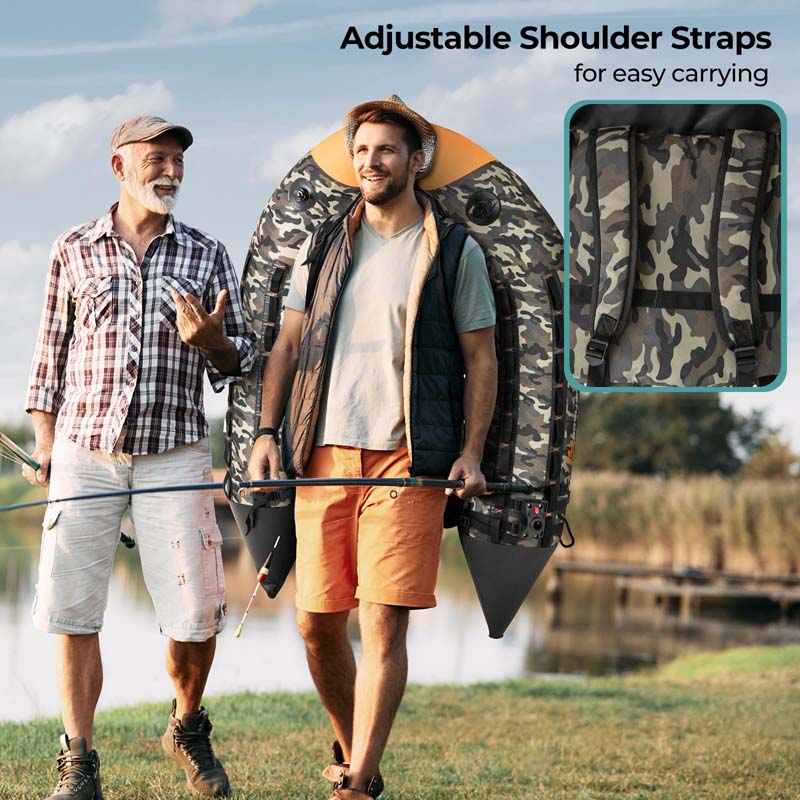 350LBS Inflatable Belly Boat with Fish Finder Holder, Rod Rack, Fish Ruler, Storage Boxes, Portable Backpack Fishing Float Tube