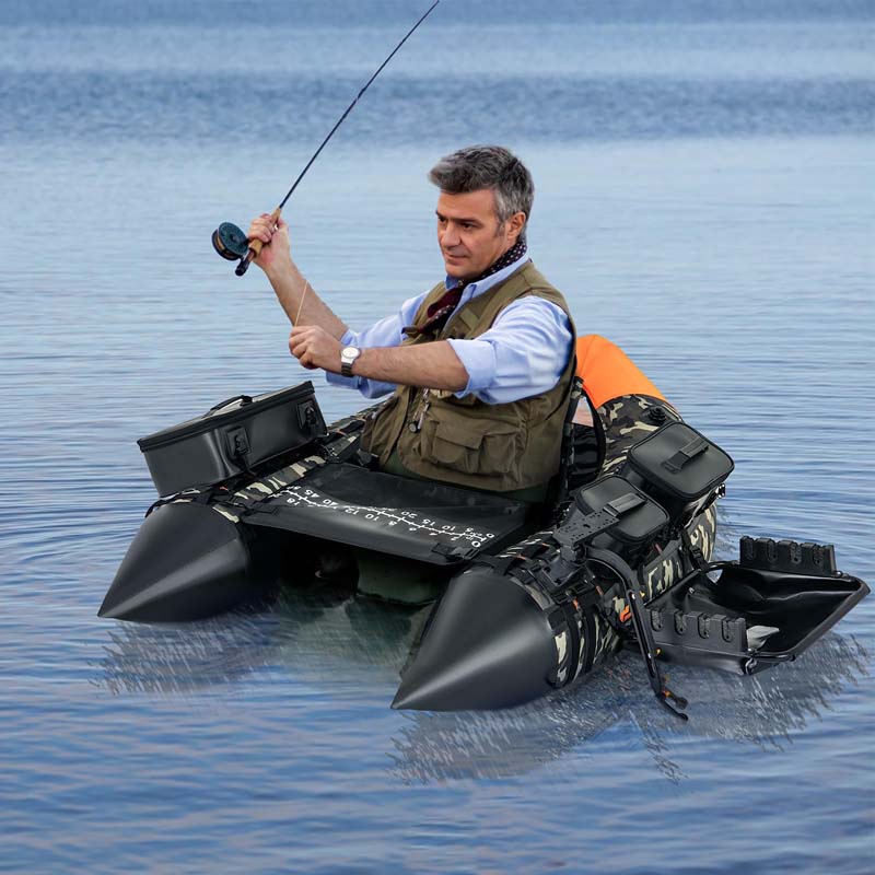 350LBS Inflatable Belly Boat with Fish Finder Holder, Rod Rack, Fish Ruler, Storage Boxes, Portable Backpack Fishing Float Tube