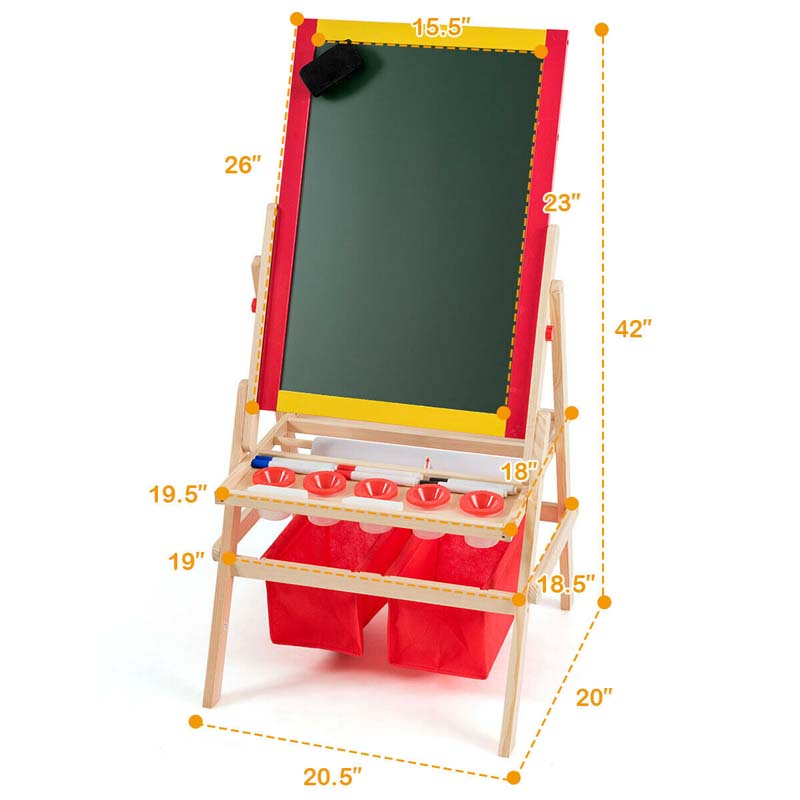 3-in-1 Wood Kids Art Easel Double-Sided Adjustable Toddler Drawing Board with Magnetic Whiteboard & Chalkboard, Accessories