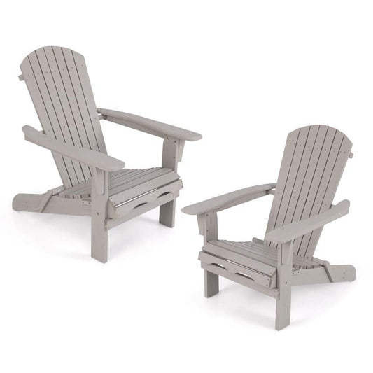 Set of 2 Wooden Foldable Adirondack Chairs w/High Back & Wide Armrests, Weather Resistant Fire Pit Chairs for Porch Lawn Poolside