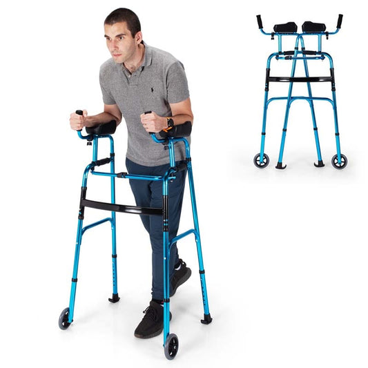 Foldable Standard Walker 440lbs Walking Mobility Aid with 5" Wheels & Removable Padded Armrests