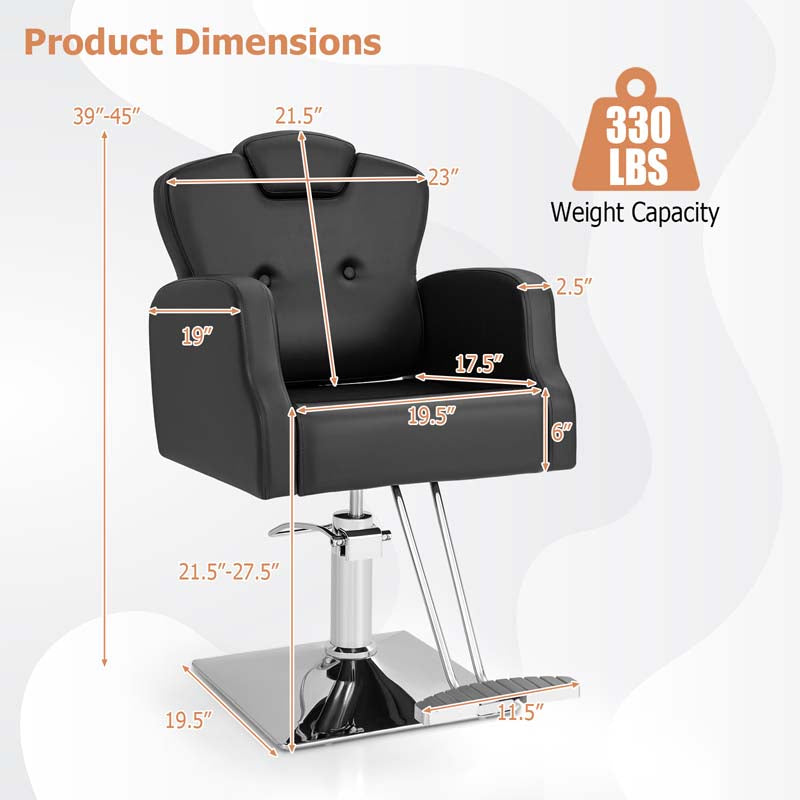 360° Swivel Salon Barber Chair with Adjustable Seat Height and Heavy Duty Hydraulic Pump