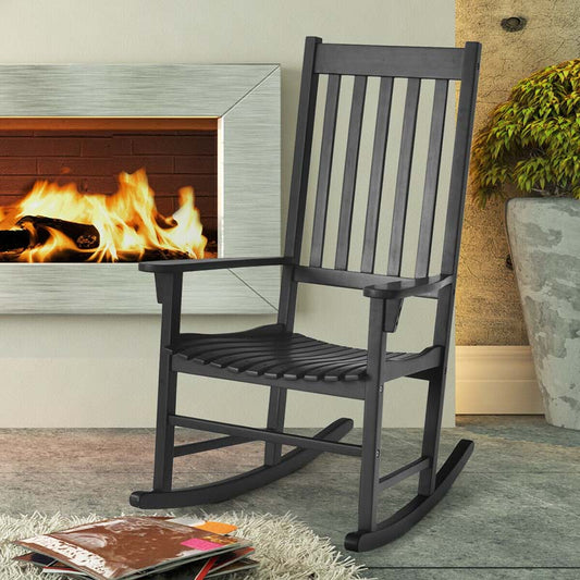Acacia Wood Rocking Chair High Back Outdoor Rocker for Porch Patio Lawn