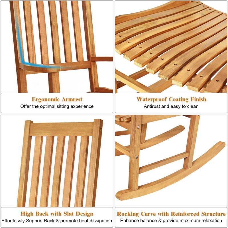 Acacia Wood Rocking Chair High Back Outdoor Rocker for Porch Patio Lawn