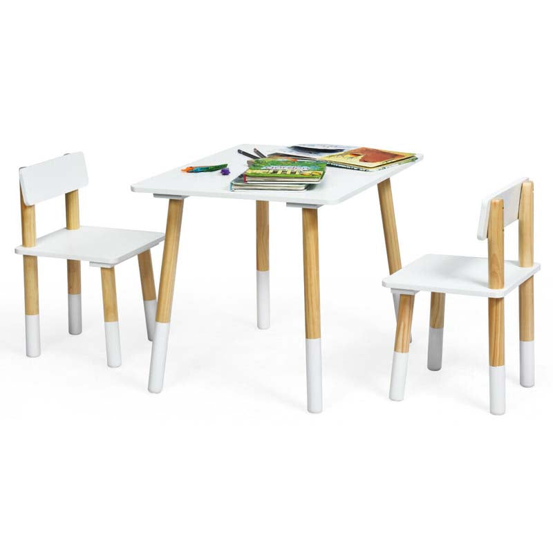 3 Piece Wood Activity Table with 2 Chairs, Kids Table and Chair Set for Toddler Drawing Reading Arts Crafts Snack Time