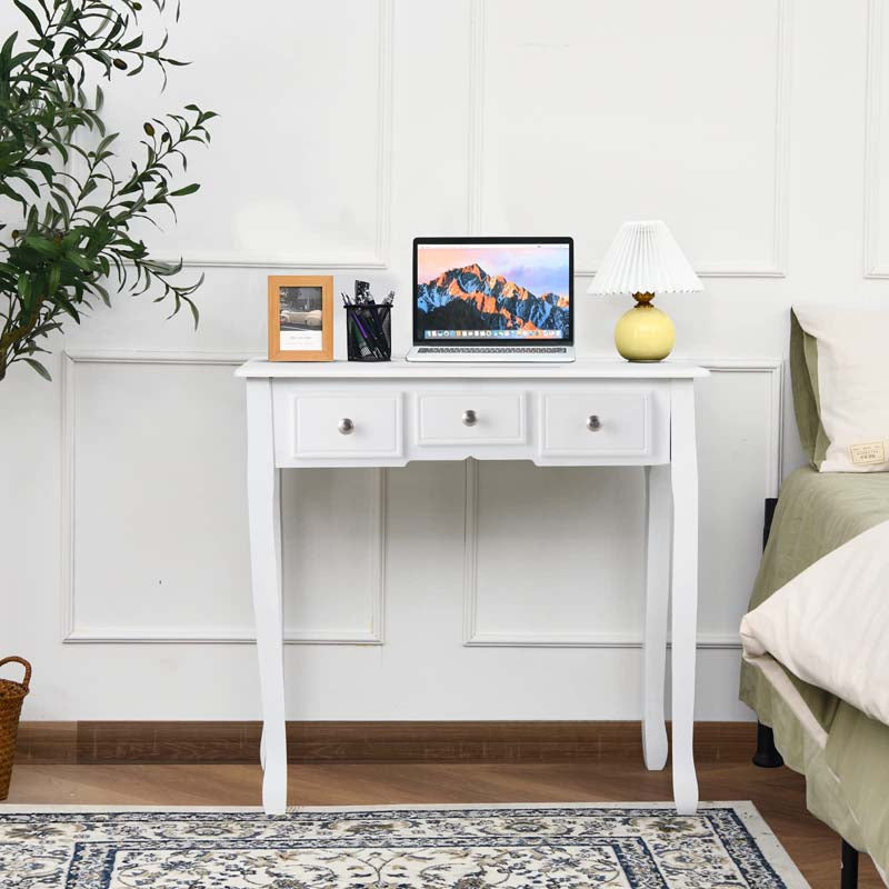 5-Drawer Makeup Table Vanity Set with Mirror & Cushioned Stool, Bedroom Dressing Table with Removable Storage Organizers