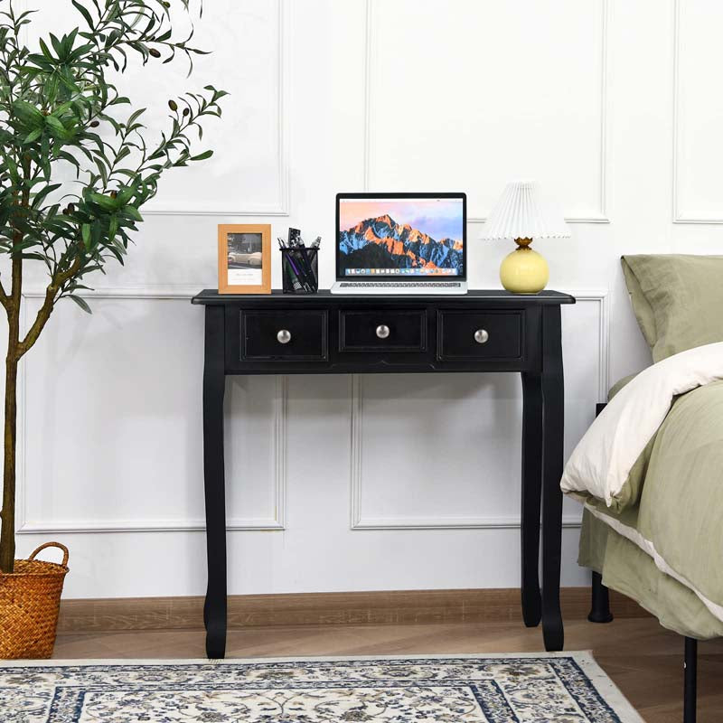5-Drawer Makeup Table Vanity Set with Mirror & Cushioned Stool, Bedroom Dressing Table with Removable Storage Organizers