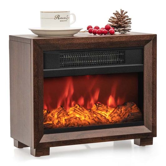13" Wood-like Mini Electric Fireplace Heater for Indoor Bedroom Use, 750W Portable Space Heater with Realistic Flame Effect