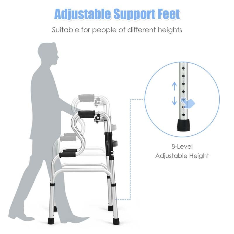 3-in-1 Stand-Assist Folding Walker, 400lbs Heavy Duty Walking Mobility Aid, Height Adjustable Narrow Drive Walker