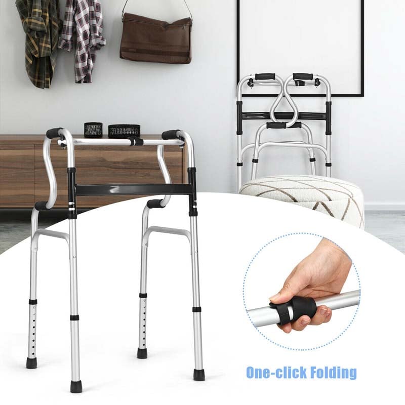 3-in-1 Stand-Assist Folding Walker, 400lbs Heavy Duty Walking Mobility Aid, Height Adjustable Narrow Drive Walker